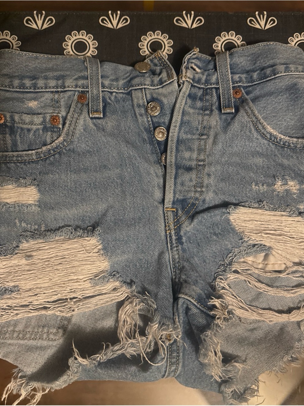 Levi's Light Blue 501 Distressed Denim Jean Shorts